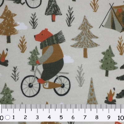 French Terry | Bär auf Fahrrad | Grün